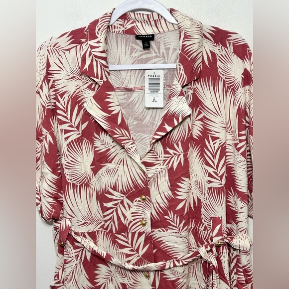 New! Torrid Shaded Palms Tropical Button Up Belted Dress - Picture 5 of 13